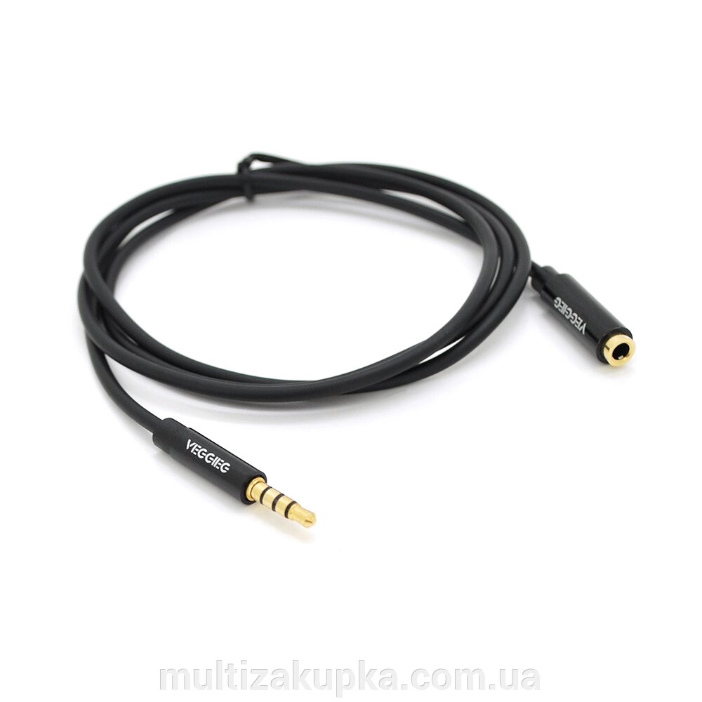 Подовжувач VEGGIEG AFB-1 Audio DC3.5 тато-мама 1.0м, GOLD Stereo Jack, (круглий) Black cable, Пакет Q500 від компанії Mультізакупка - фото 1