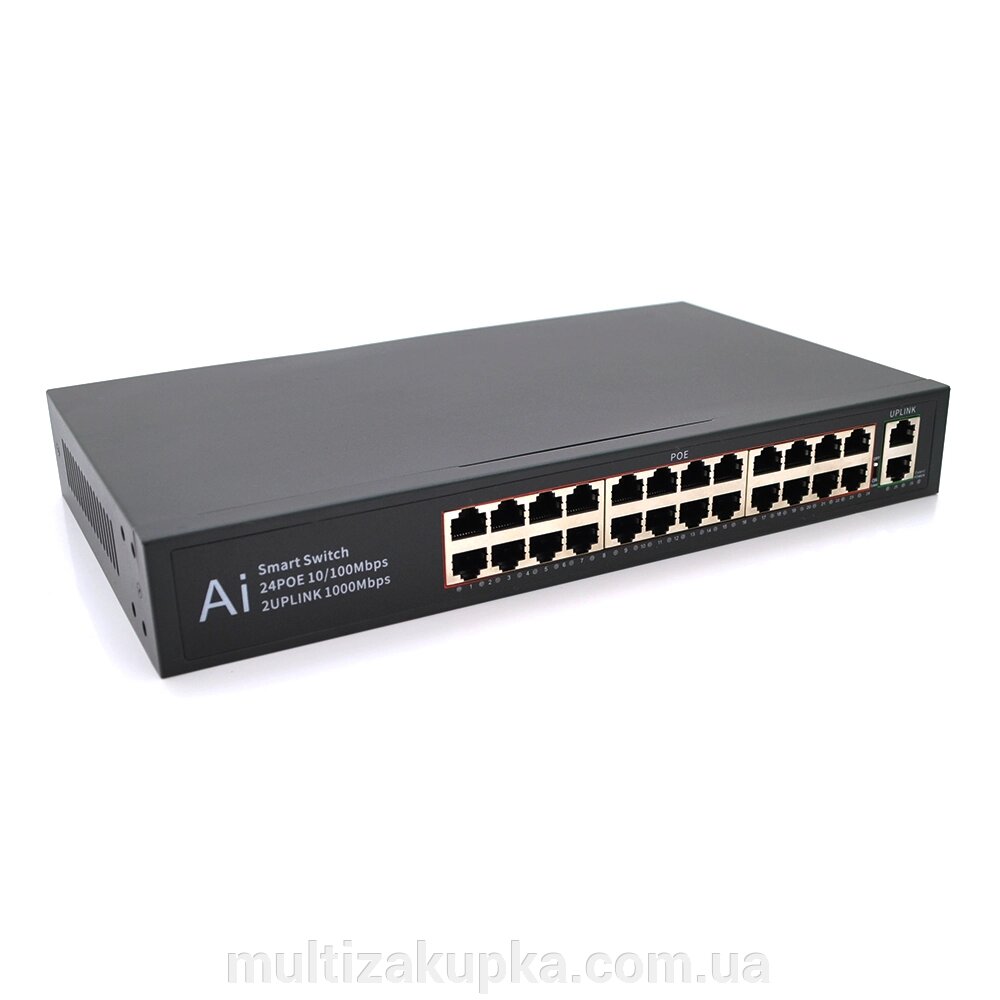 POE комутатор Merlion 24 POE 10/100 + 2 RJ45 10/100/1000+ вбудований блок живлення 52V 5.8A від компанії Mультізакупка - фото 1