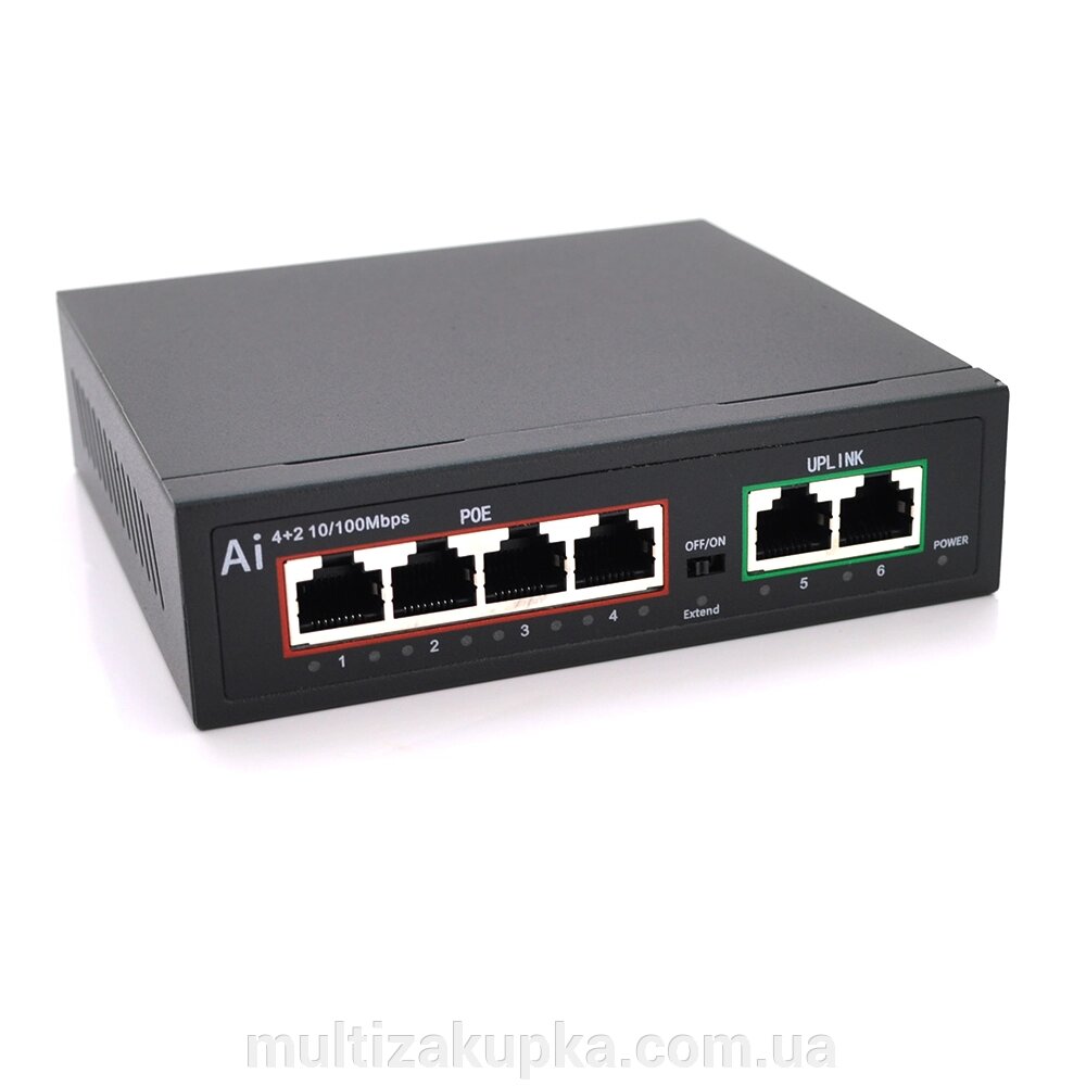 POE комутатор Merlion 4 POE 10/100 + 2 RJ45 10/100 вбудований блок живлення 52V 1.05A від компанії Mультізакупка - фото 1