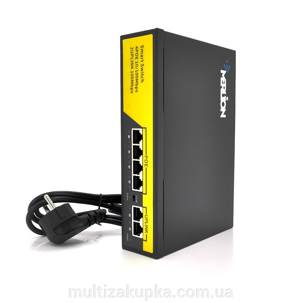 POE комутатор Merlion 4 POE 10/100+2 RJ45 10/100+вбудований блок живлення 52V 1.38A від компанії Mультізакупка - фото 1