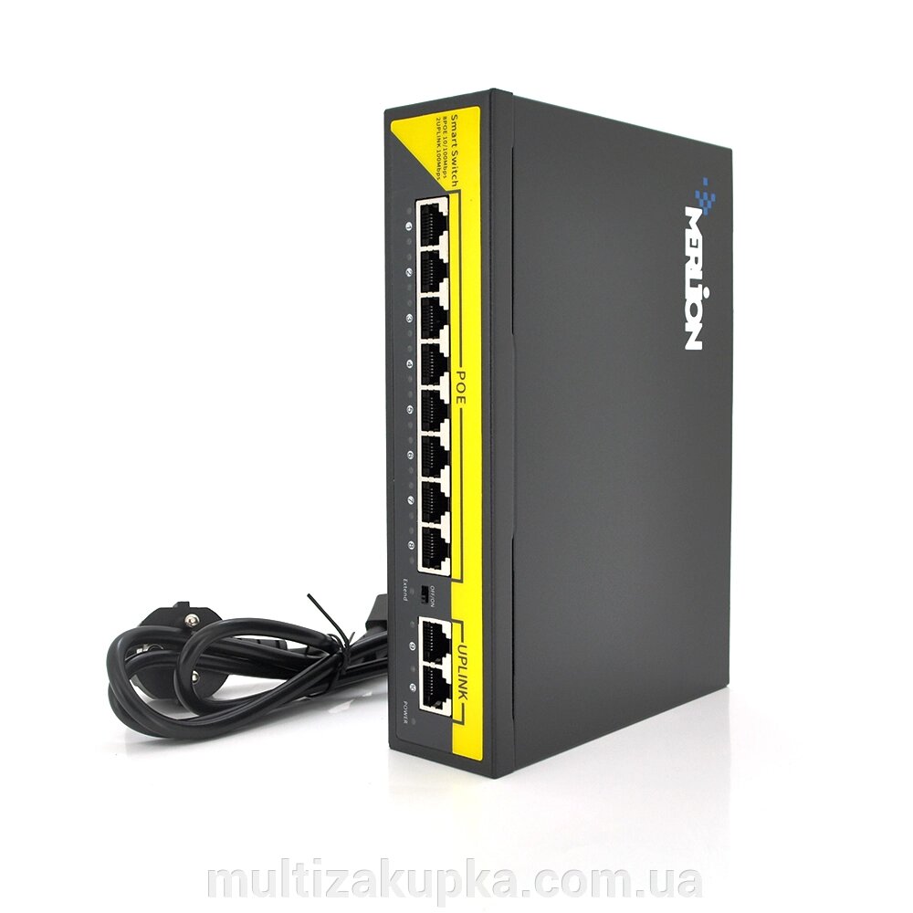 POE комутатор Merlion 8 POE 10/100 + 2 RJ45 10/100 + вбудований блок живлення 52V 1.8A від компанії Mультізакупка - фото 1