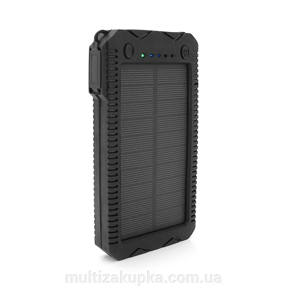 Power bank 20000 mAh Solar, 2хUSB + 1 microUSB, ударозахищений прогумований корпус, ліхтарик, LED індикація, Black від компанії Mультізакупка - фото 1