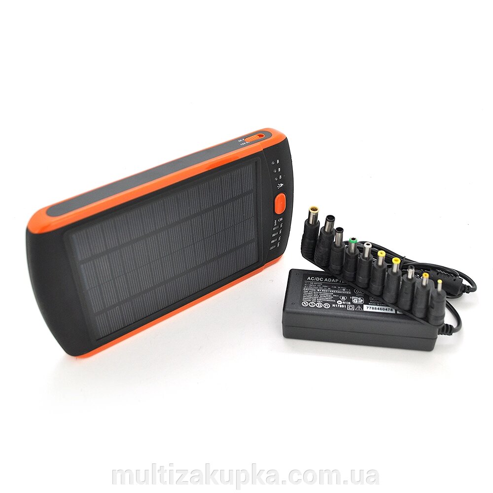 Power bank 23000 mAh Solar, Flashlight, Input:15-20V/2A, Output:5V/2,1A (USB), For Laptop charger, rubberized case, від компанії Mультізакупка - фото 1