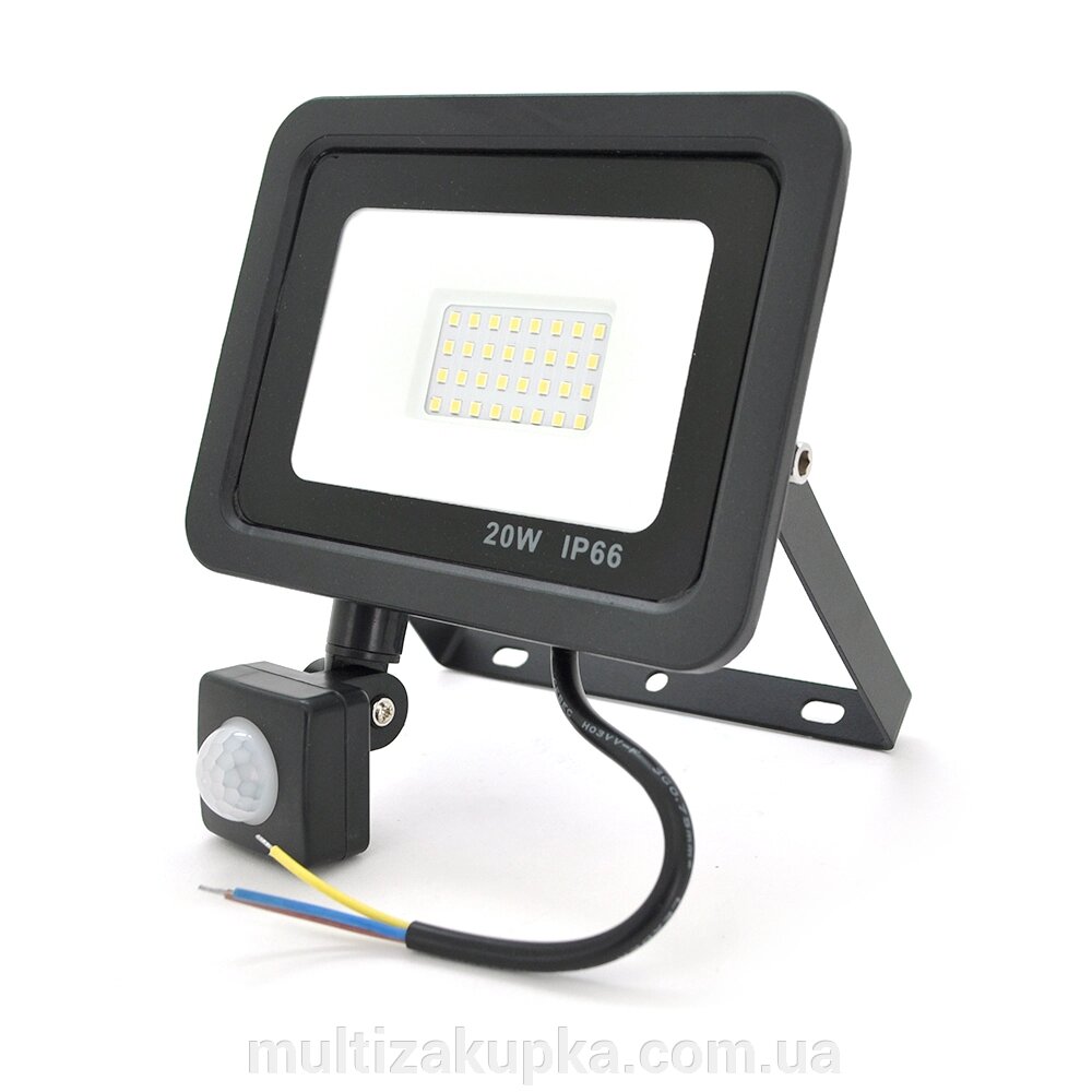 Прожектор LED з датчиком руху Ritar ZB-PGGY-20W, 20W, SMD2835, IP65, 1600Lm, 6500K (100%), Ra>70, 113*106.5*40mm, Black від компанії Mультізакупка - фото 1