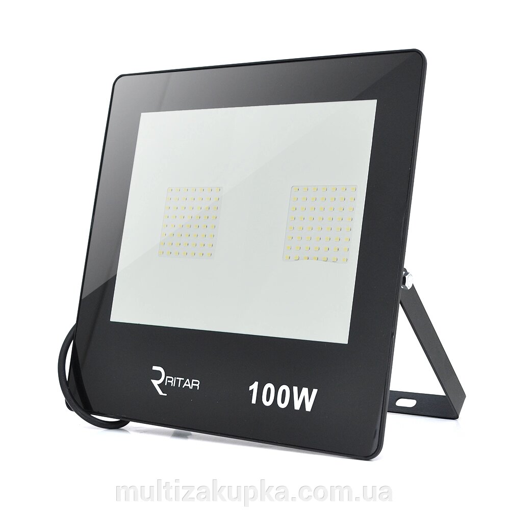 Прожектор SLIM LED RITAR RT-FLOOD100A, 100W, SMD2835, IP65, 8000Lm, 6500K (100%), Ra>70, 272*180*30mm, Black від компанії Mультізакупка - фото 1