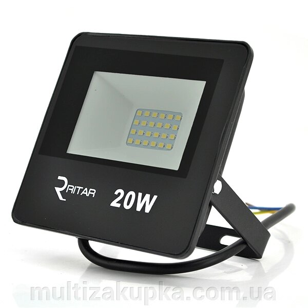 Прожектор SLIM LED RITAR RT-FLOOD20A, 20W, SMD2835, IP65, 1600Lm, 6500K (100%), Ra>70, 113*86.5*28mm, Black від компанії Mультізакупка - фото 1