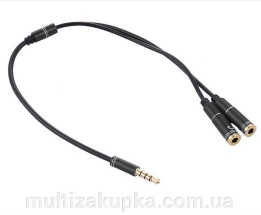 Развітвітель аудіо для навушників і мікрофону, Jack 3.5 (тато) 4 pin => 2 * Jack 3.5 (мама) 3 pin, круглий в оплетке, від компанії Mультізакупка - фото 1