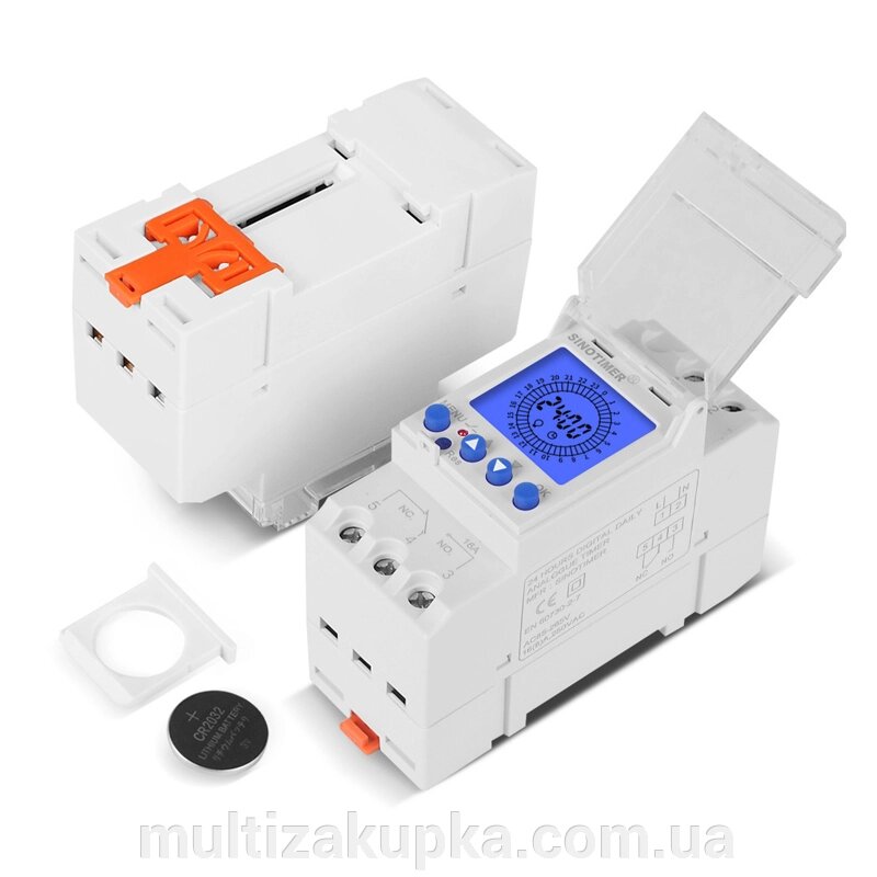 Реле часу Sinotimer TM929AK, на DIN-рейку, LCD, програмований, змінна батарея, 16А, 230V, 87х65х36 мм від компанії Mультізакупка - фото 1