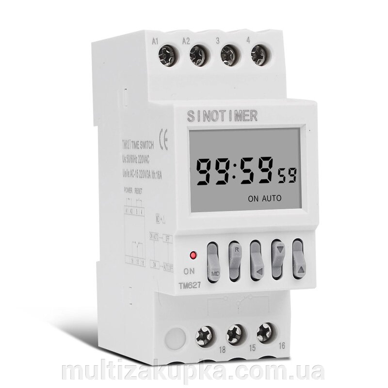 Реле годині Sinotimer TM627, на DIN-рейку, LCD, програмування, 16А, 220V, 82х68х36 мм від компанії Mультізакупка - фото 1