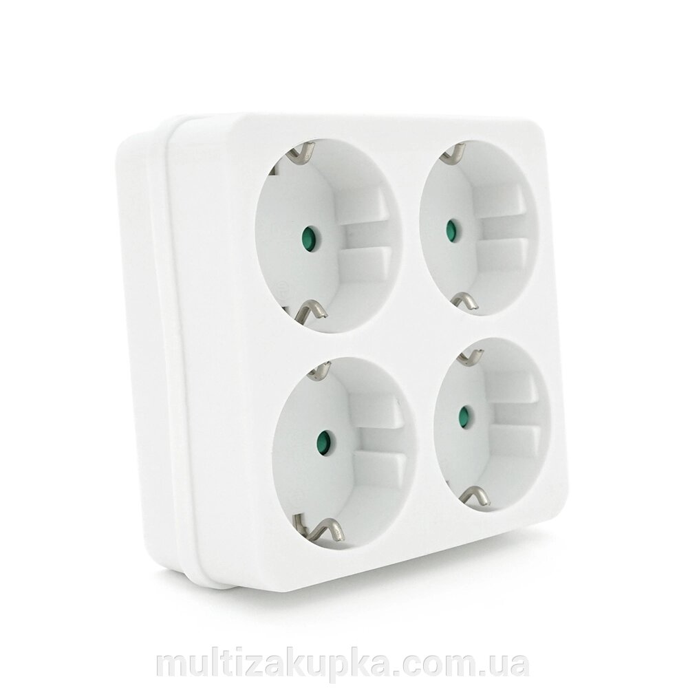 Розетка 4-х місна із заземленням SQ-RB-01/04A, 4x16A 250V~Max, 3500W, White, Q100 від компанії Mультізакупка - фото 1