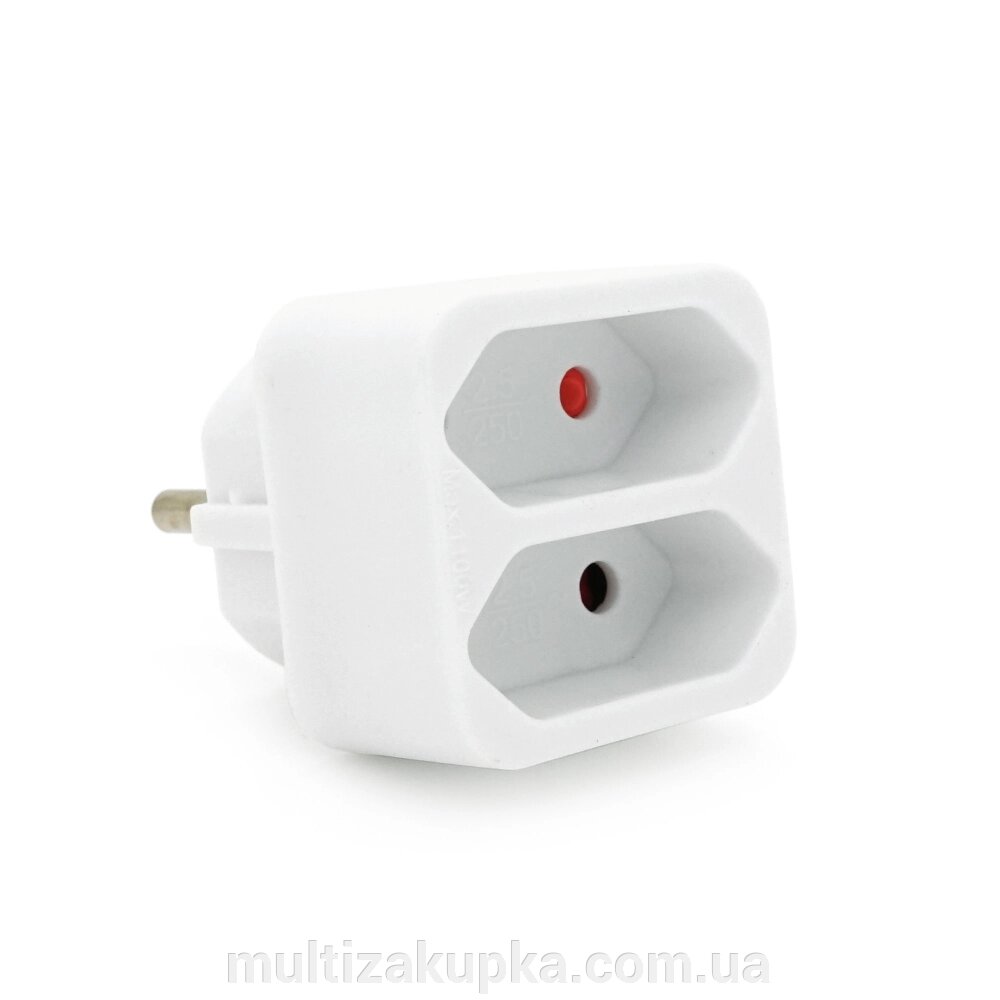 Розетка двійник без заземлення SQ-ZDB01/2, 2x2.5A (10A) 250V~Max, 1100W, White, 2Р, Q200 від компанії Mультізакупка - фото 1