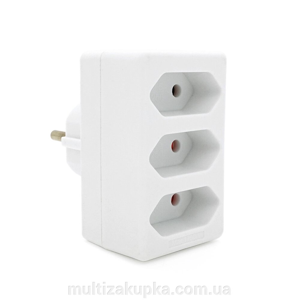 Розетка трійник без заземлення SQ-ZDB01/3, 3x2.5A (10A) 250V~Max, 1700W, White, 2Р, Q100 від компанії Mультізакупка - фото 1