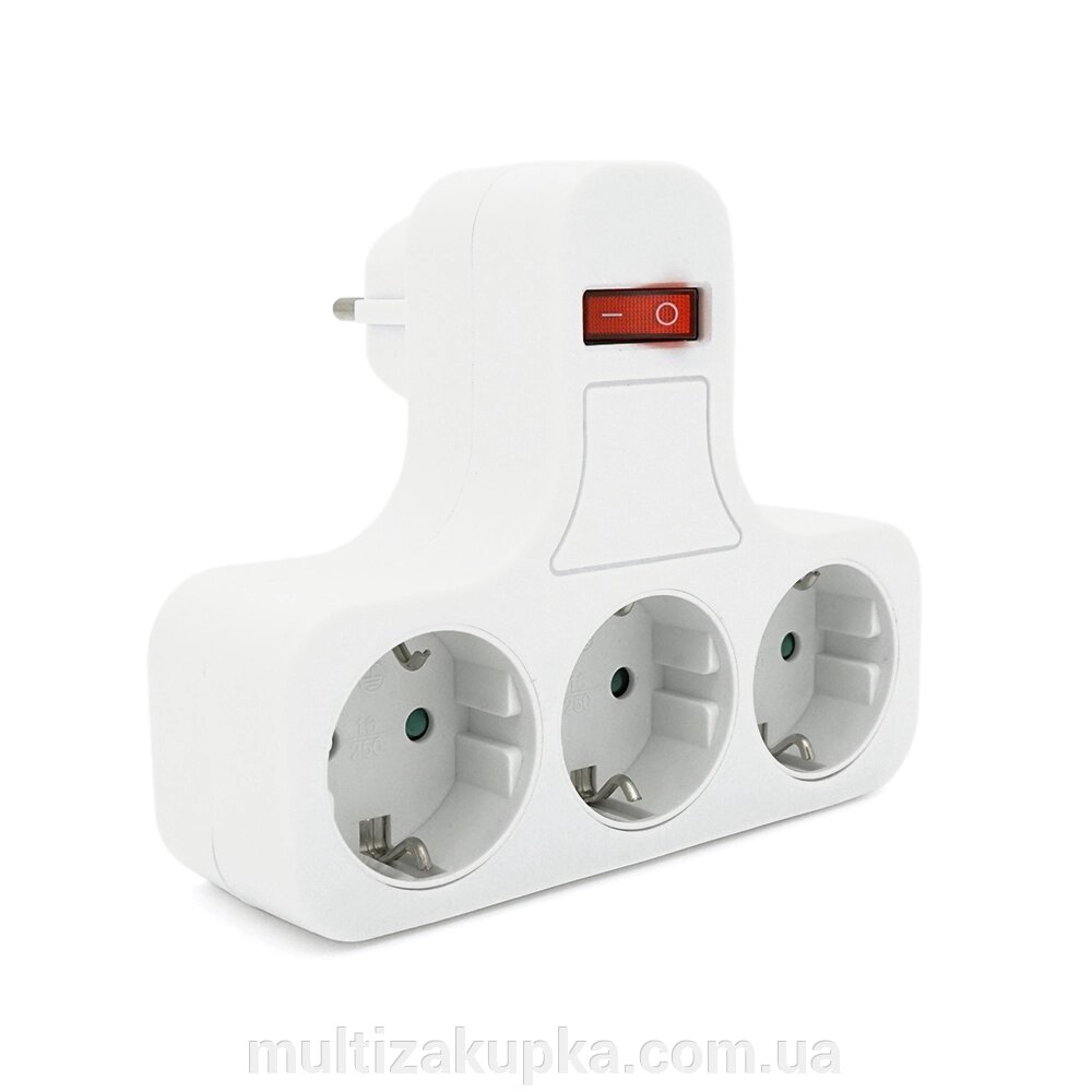 Розетка трійник з вимикачем, заземленням SQ-GZBK-01/03Q, 3x16A 250V~Max, 3500W, White, Q50 від компанії Mультізакупка - фото 1