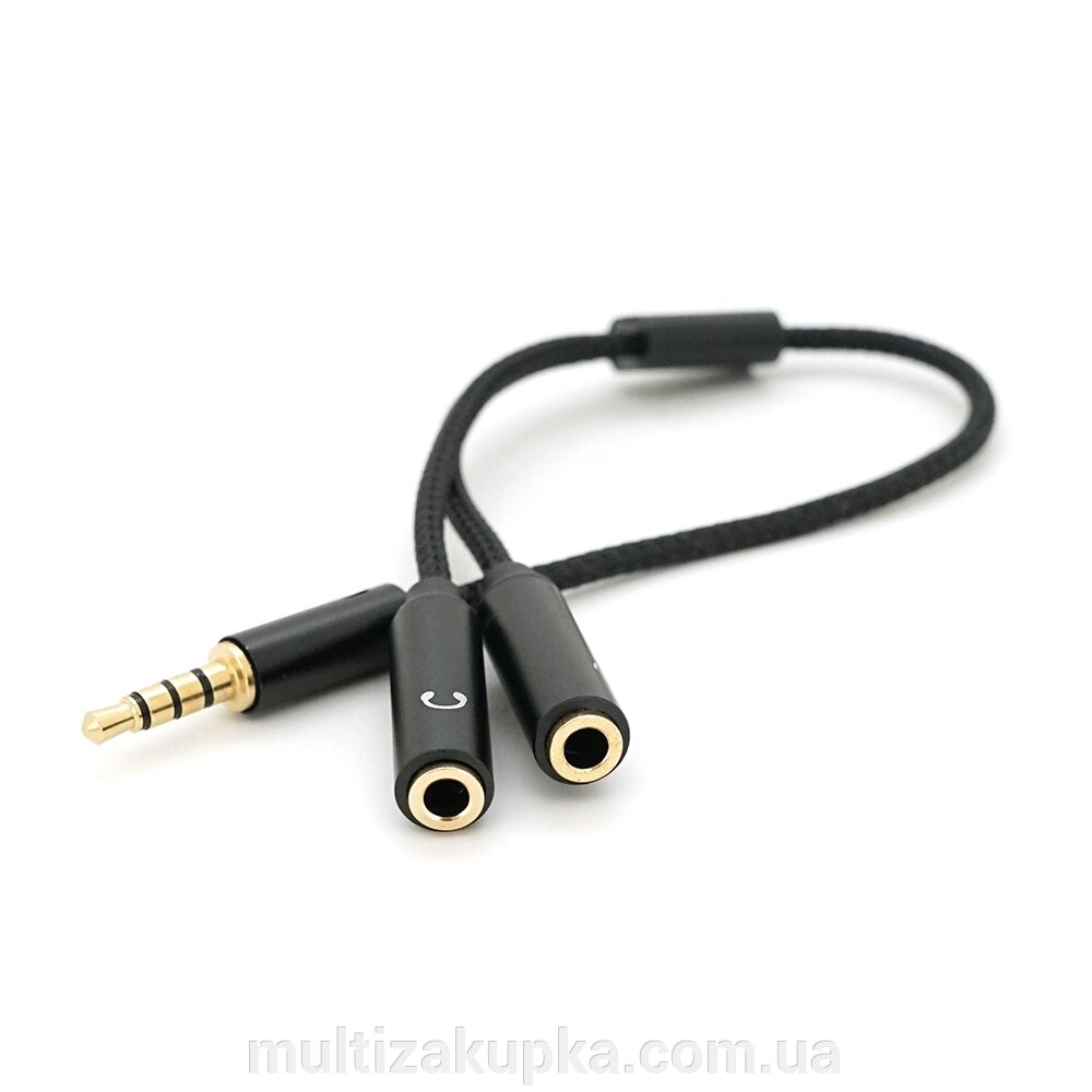 Розгалужувач аудіо для навушників і мікрофона, Jack 3.5 (тато) 4 pin =>2*Jack 3.5(мама) 3 pin, круглий в обплетенні, Box від компанії Mультізакупка - фото 1