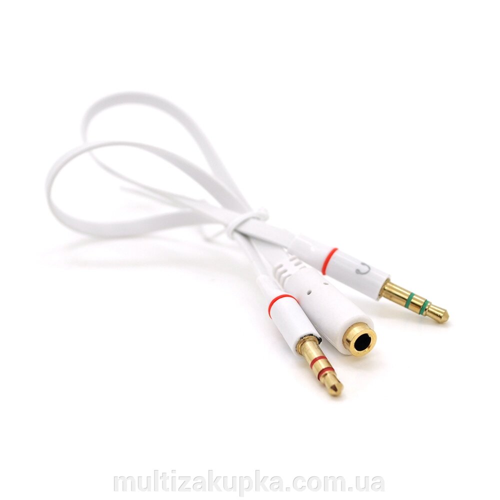 Спліттер Jack 3.5 (мама) 2 pin => 2 * Jack 3.5 (тато 2 pin, плоский, White Пакет від компанії Mультізакупка - фото 1