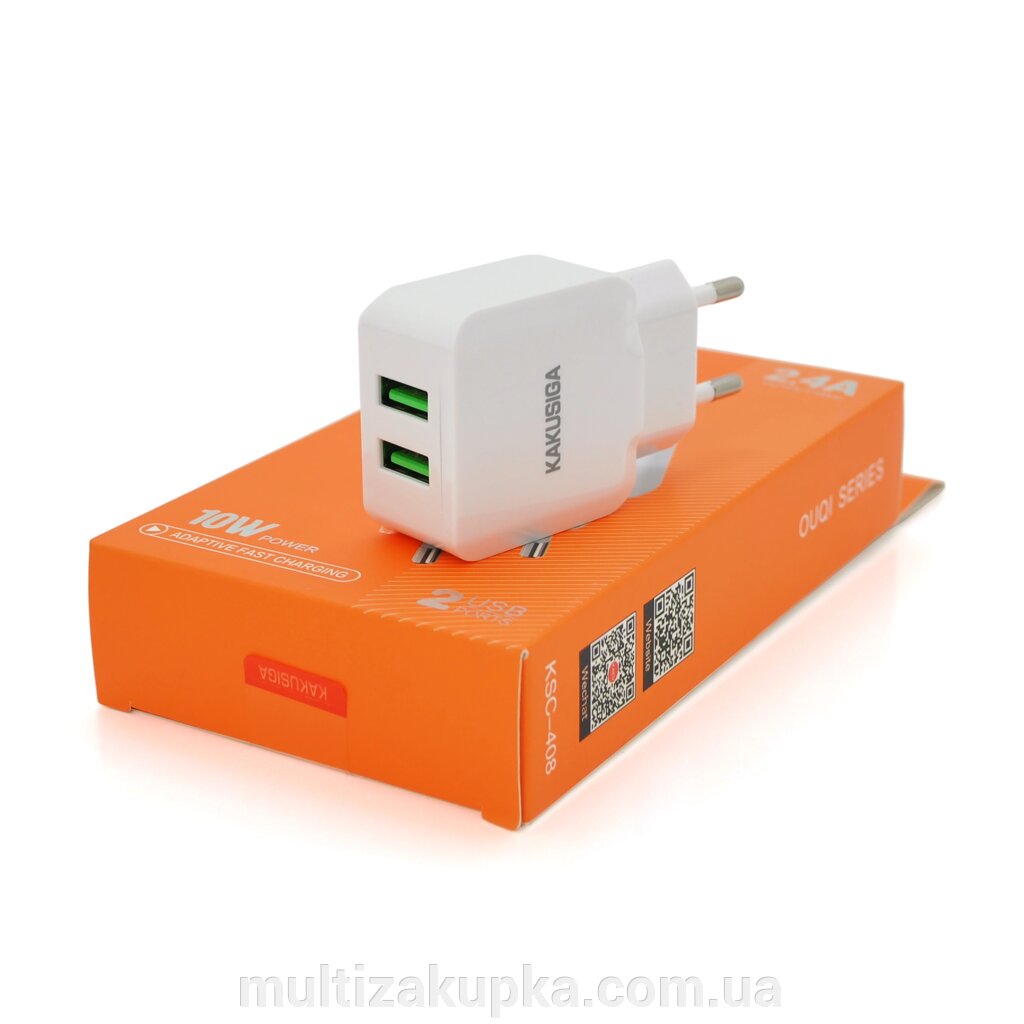 СЗУ AC100-240V iKAKU KSC-408 OUQI, 2xUSB, 2.4A, White, Box від компанії Mультізакупка - фото 1