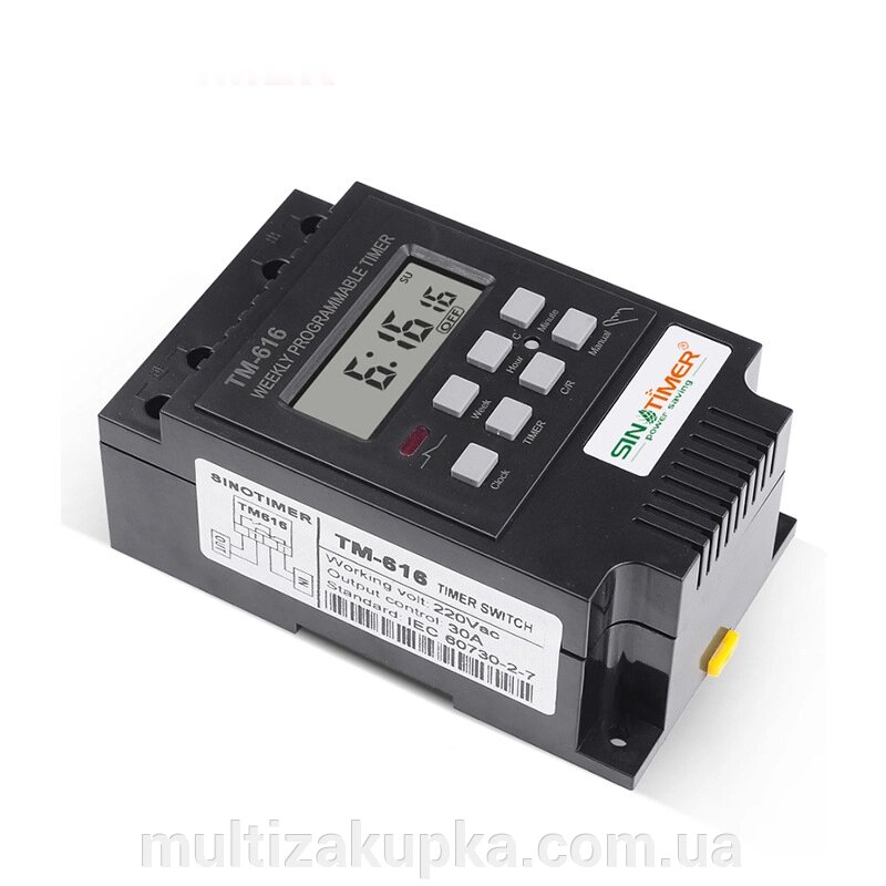 Таймер тижневий Sinotimer TM616B-2, програмований, 30А, 220V від компанії Mультізакупка - фото 1