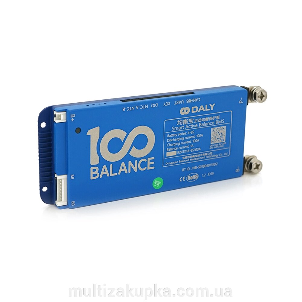 Universal BMS smart плата DaLy LiFePO4 4-8S 100A  з Bluetooth + CAN + активний балансир 1A від компанії Mультізакупка - фото 1