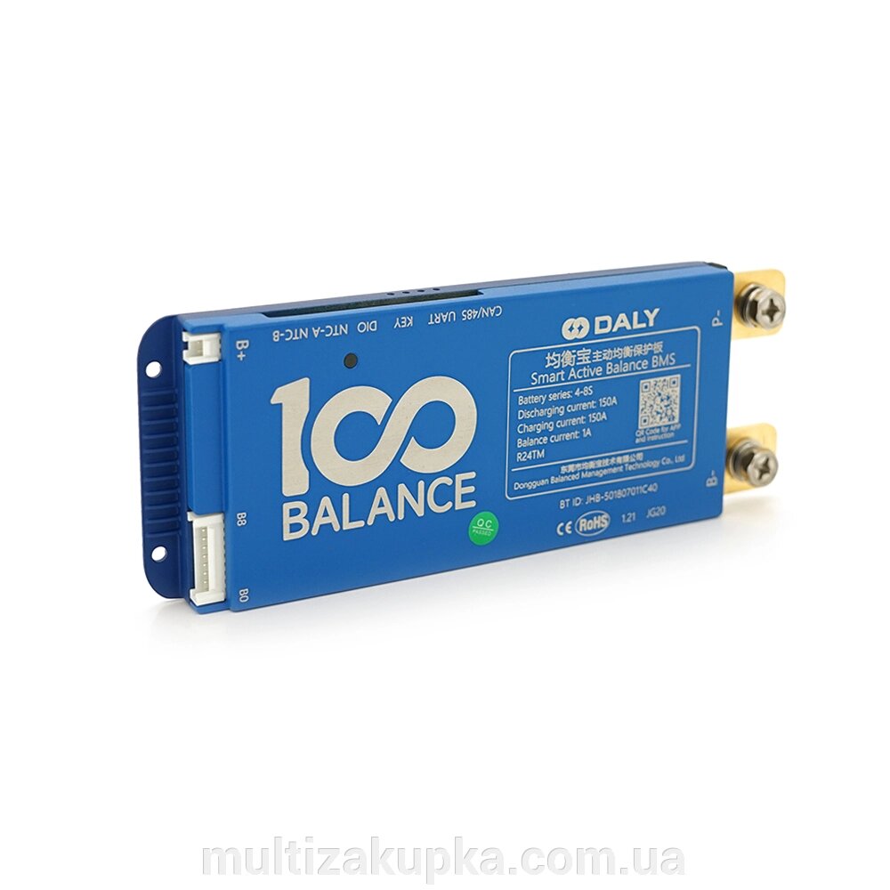 Universal BMS smart плата DaLy LiFePO4 4-8S 150A  з Bluetooth + CAN + активний балансир 1A від компанії Mультізакупка - фото 1