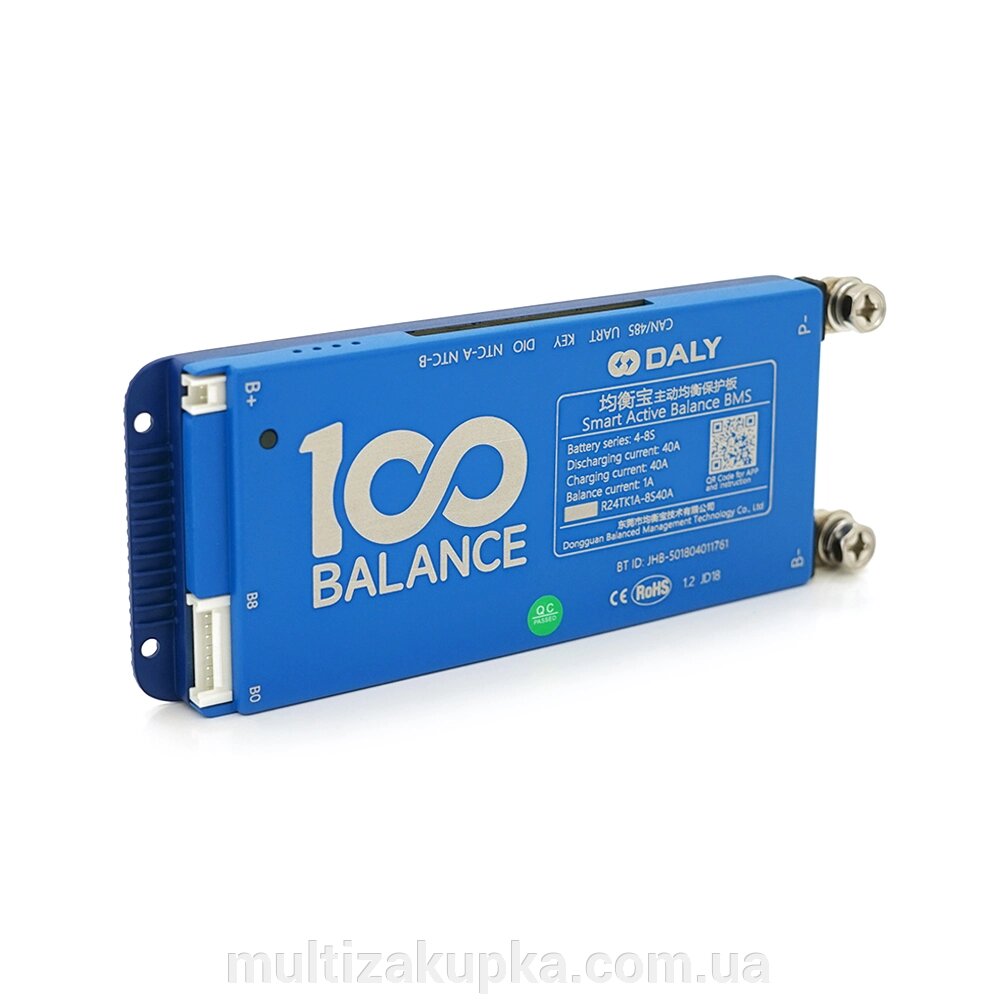 Universal BMS smart плата DaLy LiFePO4 4-8S 40A  з Bluetooth + CAN + активний балансир 1A від компанії Mультізакупка - фото 1