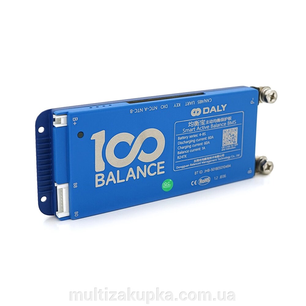 Universal BMS smart плата DaLy LiFePO4 4-8S 60A  з Bluetooth + CAN + активний балансир 1A від компанії Mультізакупка - фото 1