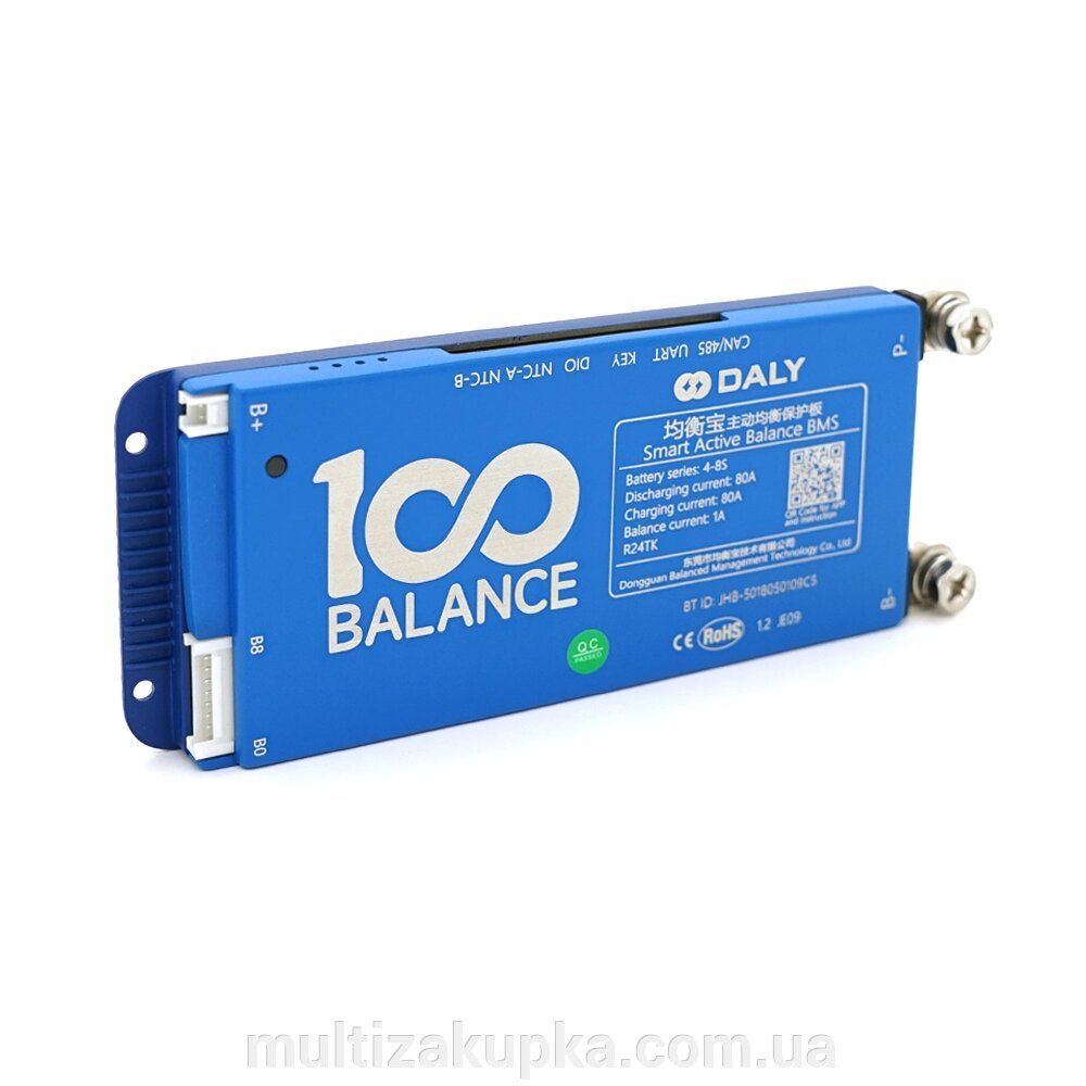 Universal BMS smart плата DaLy LiFePO4 4-8S 80A  з Bluetooth + CAN + активний балансир 1A від компанії Mультізакупка - фото 1