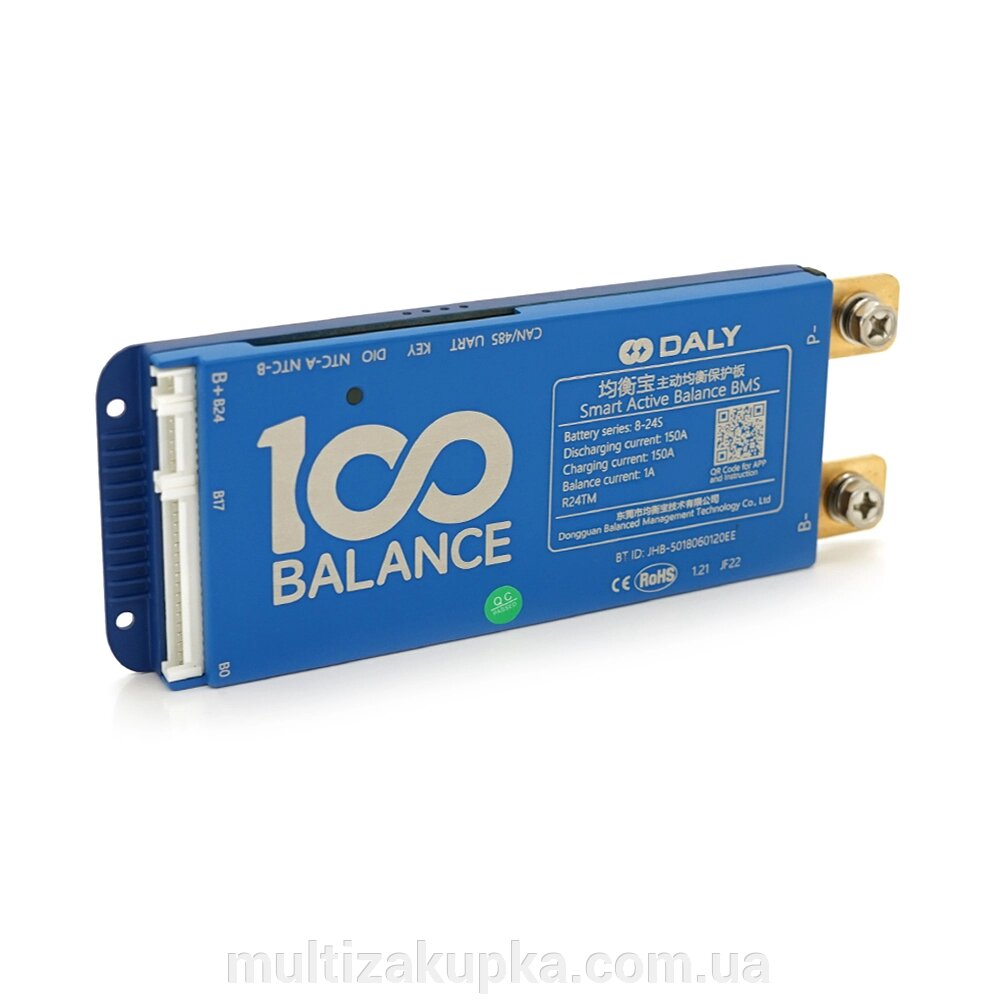 Universal BMS smart плата DaLy LiFePO4 8-24S 150A  з Bluetooth + CAN + активний балансир 1A від компанії Mультізакупка - фото 1