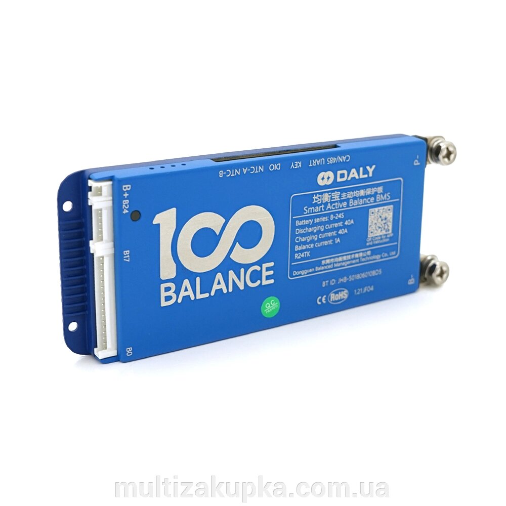 Universal BMS smart плата DaLy LiFePO4 8-24S 40A  з Bluetooth + CAN + активний балансир 1A від компанії Mультізакупка - фото 1