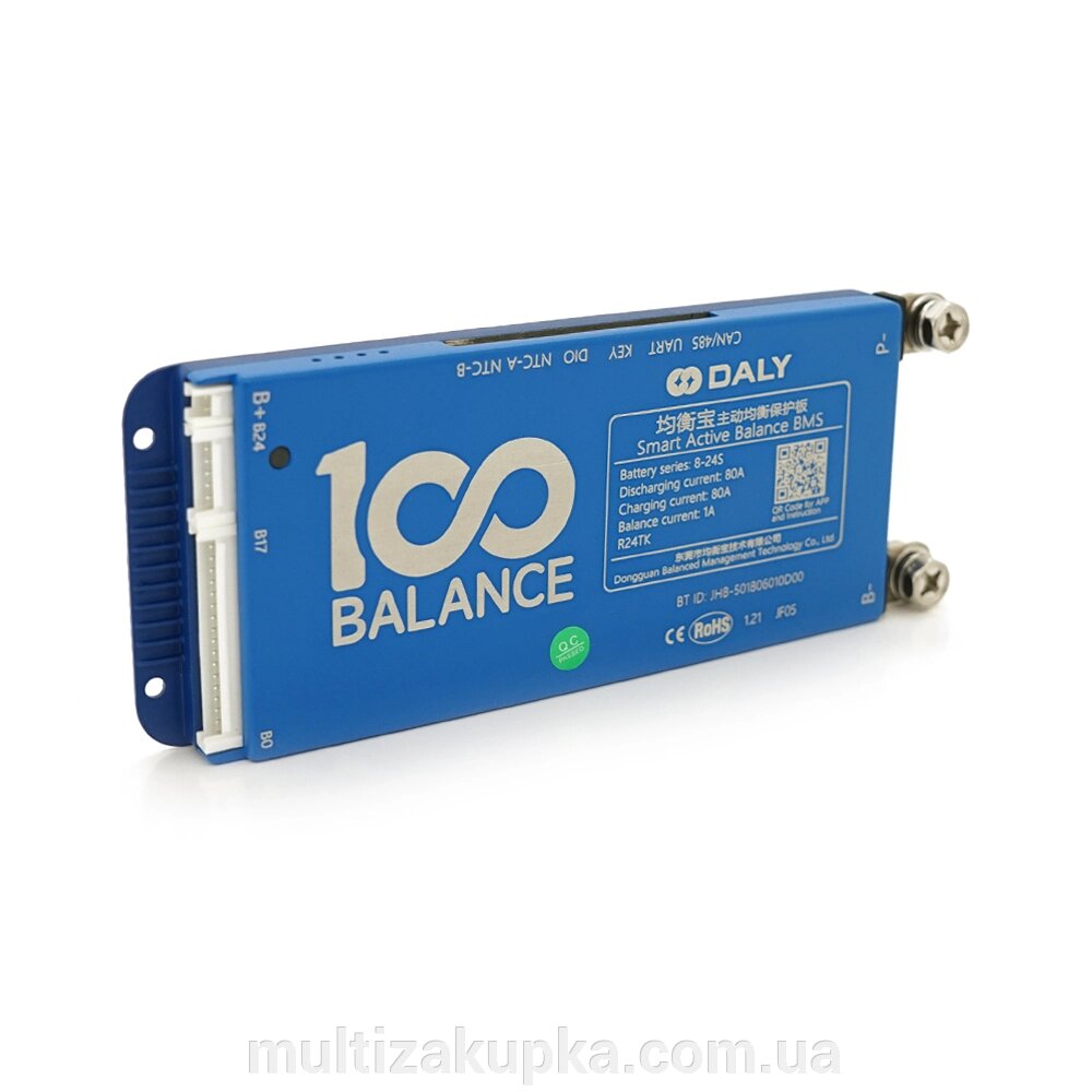 Universal BMS smart плата DaLy LiFePO4 8-24S 80A  з Bluetooth + CAN + активний балансир 1A від компанії Mультізакупка - фото 1