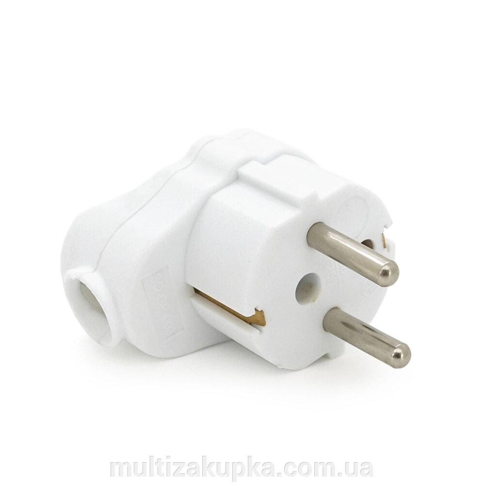 Вилка із заземленням кутова з кільцем, розбірна SQ-GP-003, 16А 220V, White, Q200 від компанії Mультізакупка - фото 1