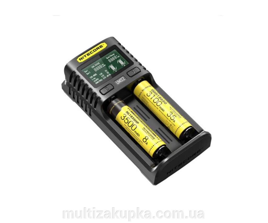 Зарядний пристрій універсальний Nitecore Digicharger UM2, 2 канали, LCD дисплей, підтримує Li-ion, Ni-MH та Ni-Cd AA від компанії Mультізакупка - фото 1