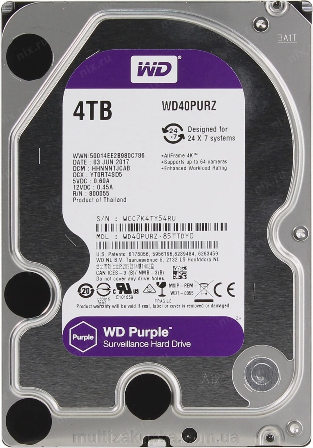 Жорсткий диск Western Digital Purple 4TB 64MB 5400rpm WD43PURZ 6Gb/s від компанії Mультізакупка - фото 1