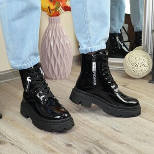 Черевики чорні лакові жіночі на шнурівці. 40 розмір