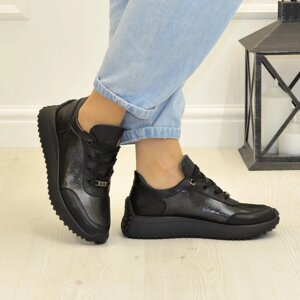 Кросівки жіночі чорні комбіновані на шнурівці. 39 розмір