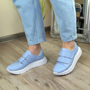 Кросівки жіночі комбіновані на липучках, колір блакитний. 39 розмір