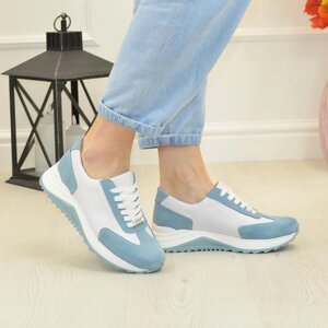 Кросівки жіночі комбіновані на шнурівці. Колір блакитний, білий. 38 розмір