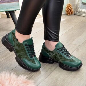 Кросівки жіночі об'єднані на шнурівці, колір зелений. 36 розмір