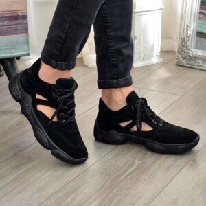 Кросівки жіночі замшеві літні, колір чорний. 39 розмір