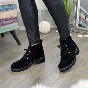 Напівчеревики жіночі замшеві на шнурівці, колір чорний. 36 розмір
