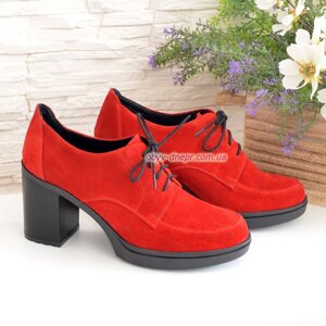 Туфлі замшеві червоні жіночі на стійкому підборі,39 розмір