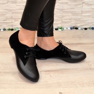 Туфлі жіночі комбіновані на шнурівці, колір чорний
