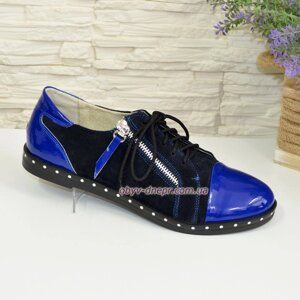 Туфлі жіночі комбіновані на шнурівці, колір синій
