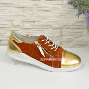Туфлі жіночі комбіновані на шнурівці, колір золото/рудий