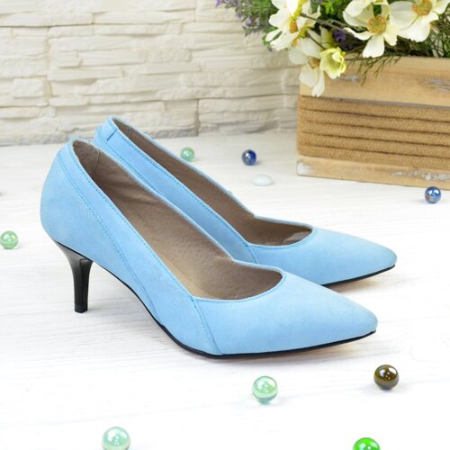 Туфлі жіночі замшеві на маленькій шпильці, колір блакитний