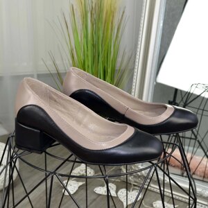 Жіночі туфлі на маленькому підборі, колір чорний/візон. 41 розмір