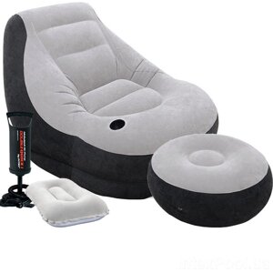 Надувне крісло з пуфиком Intex 68564-2, 99-130-76 см, насос, подушка