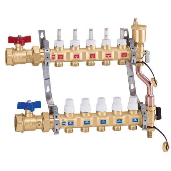 6686H5 Колектор латунний Ø1" В х 8 х 3/4" З в зборі 080°C 10 bar CALEFFI від компанії Boilerroom - фото 1