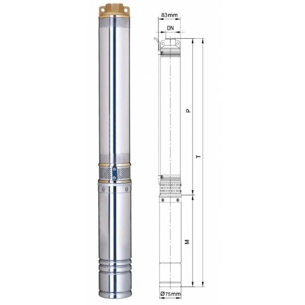 Ø 75k насос глибокий відцентровий 0,25кВт H42 (30) M - Q45 (30) L / Min 20M кабель Aquatica 777401 від компанії Boilerroom - фото 1