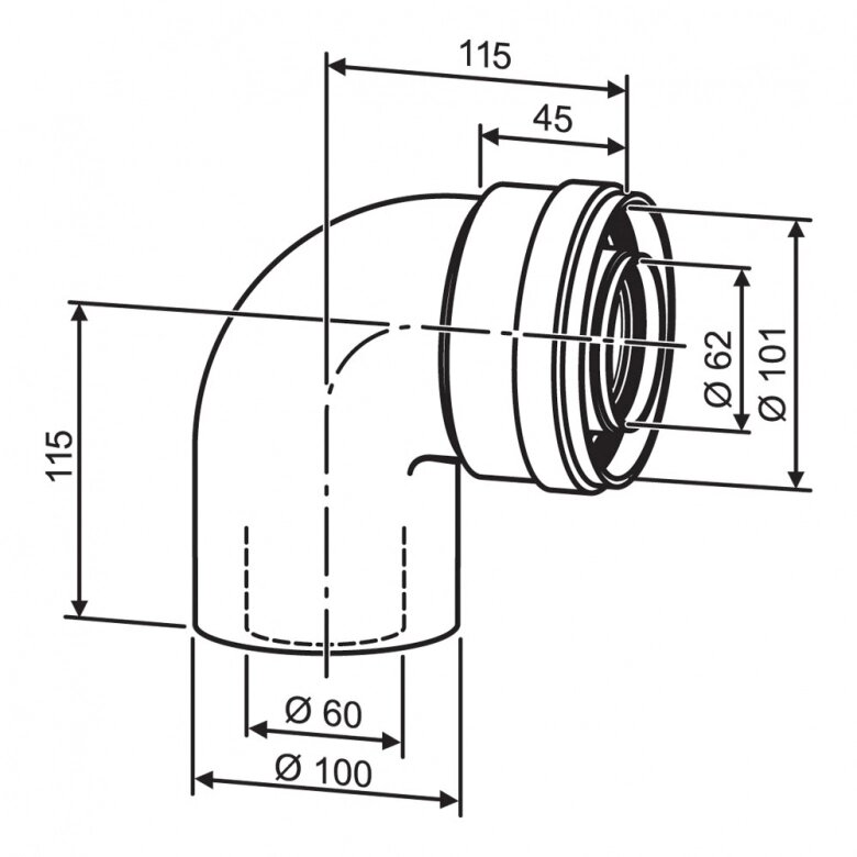 Bosch AZ 393 / Коаксіальний відвід 90°, DN60/100 мм ((старий артикул 7716050068 / 7747380031)) від компанії Boilerroom - фото 1