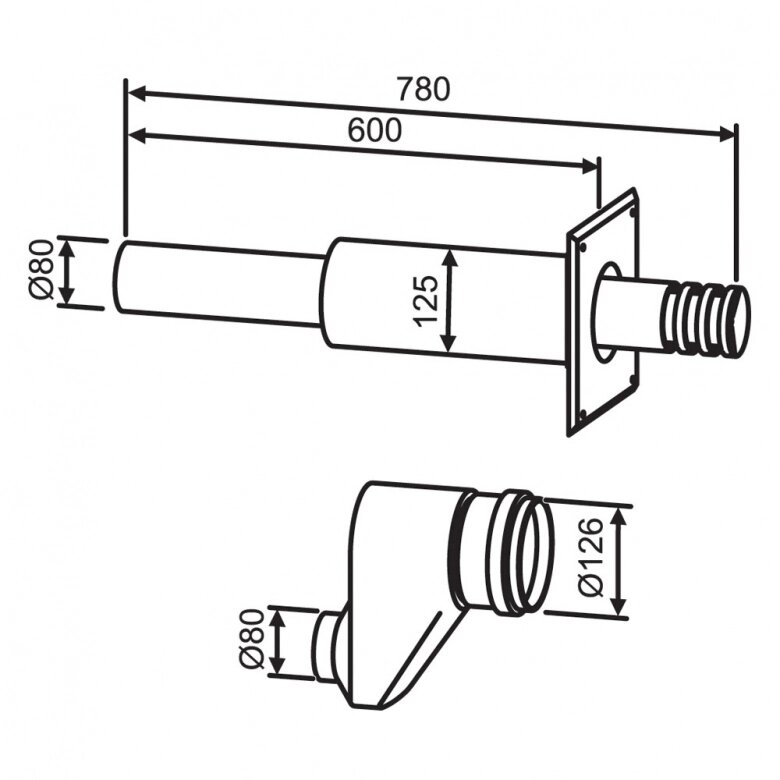 Bosch AZ 405 / Горизонтальний двотрубний комплект, L=780 мм, DN80/80 мм ((старий артикул 7716050081 / 7747380045)) від компанії Boilerroom - фото 1